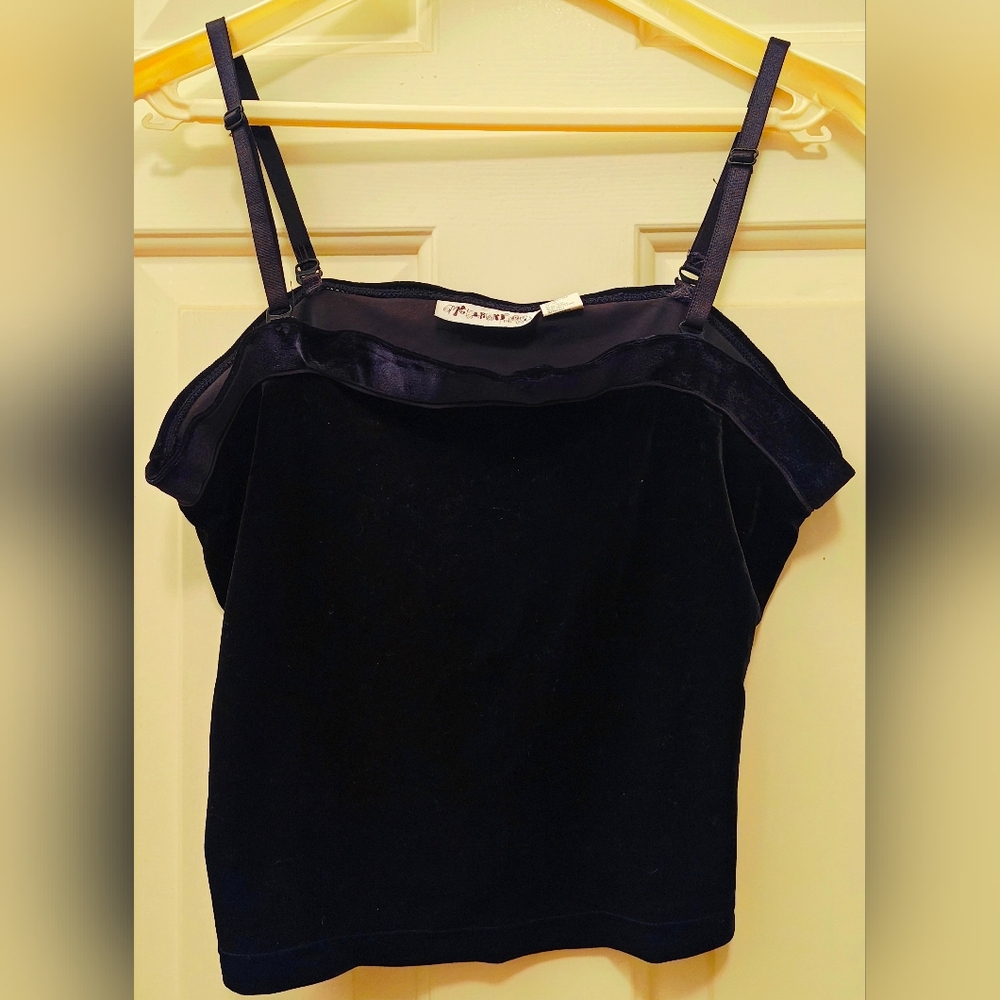 Y2K Metamorphosis Black Velvet Cami Crop Top w Adjustable Straps.